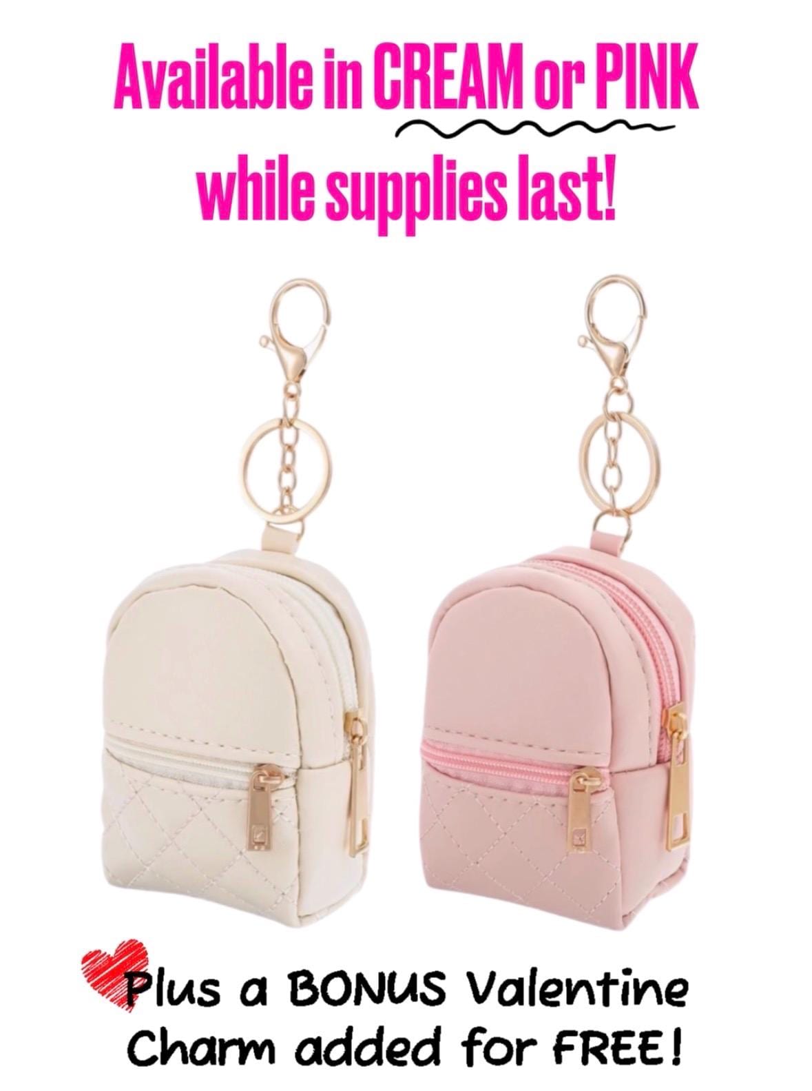 Miniature Quilted Backpack Bag Charm/ Favor with Mini Beauty Essentials