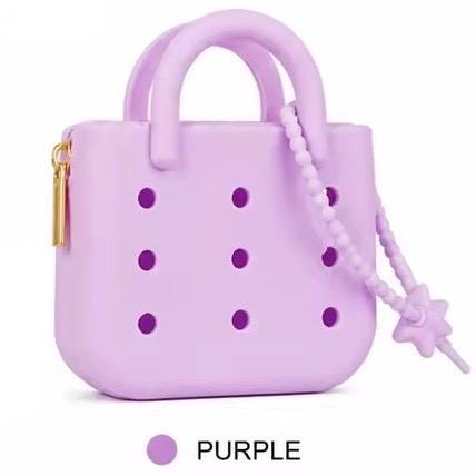 Miniature Rubber Tote Bag Purse Charm / Favor with Mini Beauty Essentials