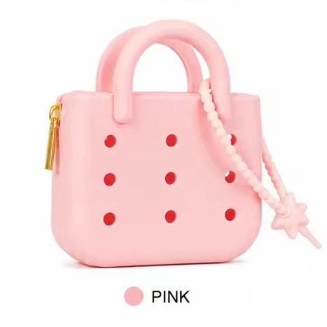 Miniature Rubber Tote Bag Purse Charm / Favor with Mini Beauty Essentials